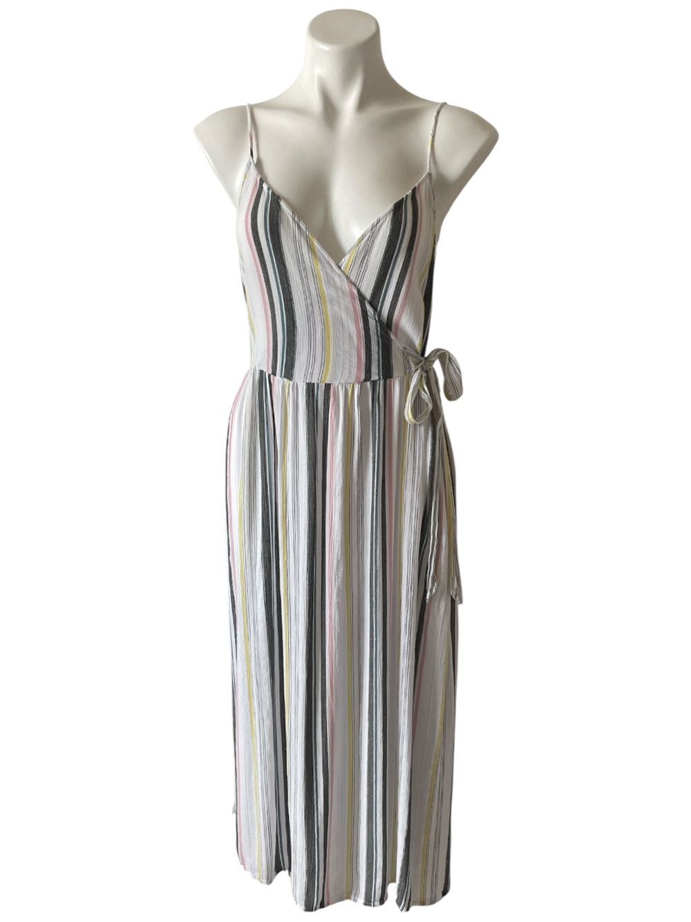 LOFT Beach Striped Faux Wrap Midi Sundress Med Multicolor Vacation Lightweight